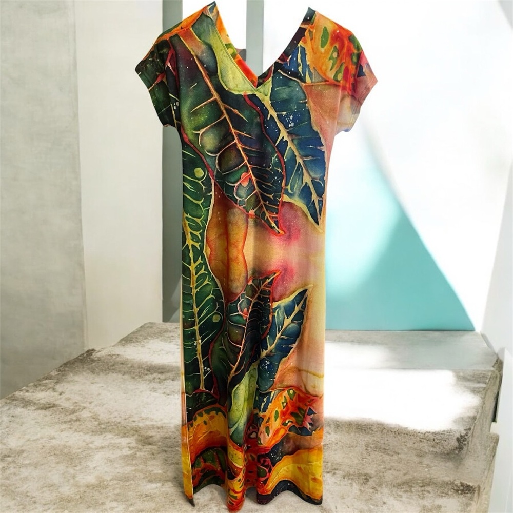 🌿✨ Vibrant Botanical Maxi Dress | Rayon & Spandex | Flowy + Breathable